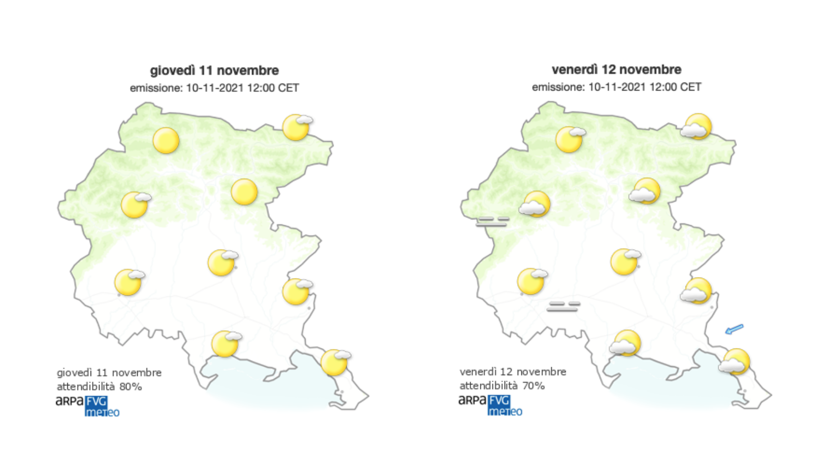 Meteo, temperature miti sul Fvg e cielo sereno o poco nuvoloso